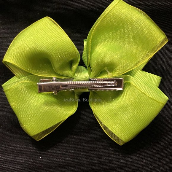 Apple Green 4" Double Stacked Organza Boutique Bow  (2) - Picture 2 of 3